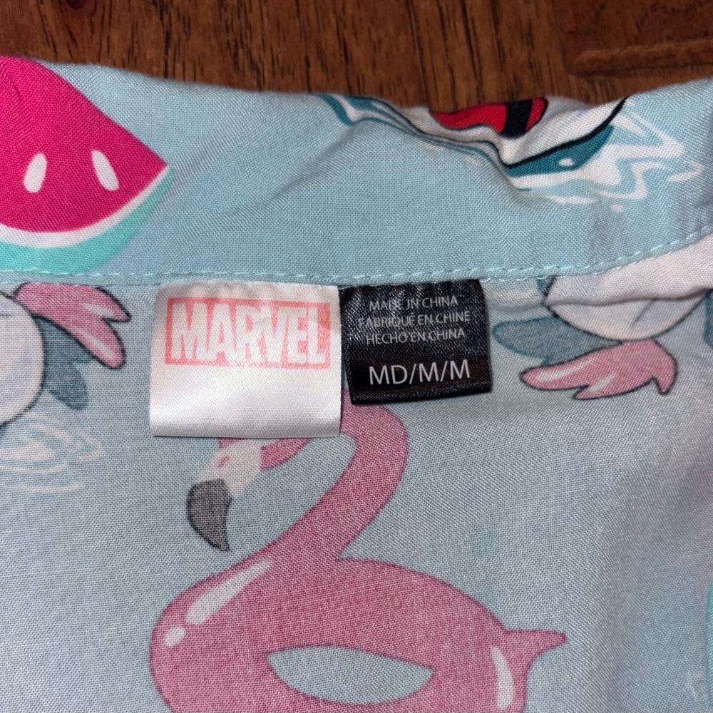 Marvel Deadpool Unicorn and Donut Casual Button Down Shirt Hawaiian Size Medium - Picture 4 of 7